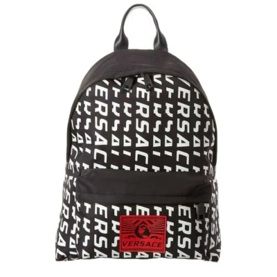 Versace Speed Logo Print Black & White Nylon Backpack - Image 1 of 4