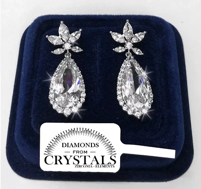 Fiore con Goccia Orecchini donna pl. oro bianco 18K con cristalli Zirconi S81 - Immagine 1 di 4