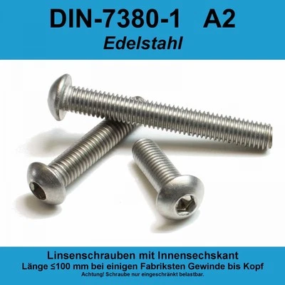 M3 ISO 7380 -1 A2 VA Edelstahl Linsenkopfschrauben Innensechskant Linsenkopf M3x - Bild 1 von 3