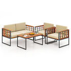 4 Pieces Outdoor Furniture Set With Heavy Duty Metal Frame Soft Seat For Porch