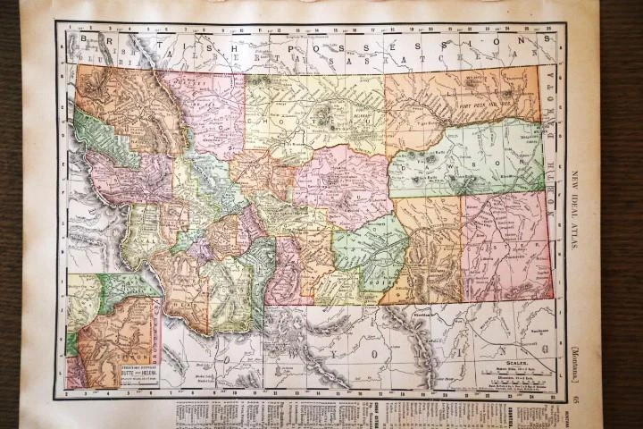1908 RARE ANTIQUE MCNALLY ATLAS MAP-MONTANA-UNITED STATES-EXCELLENT DETAIL - Image 1 of 1