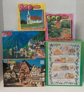 Vtg Lot of 5 Jigsaw Puzzles 500 Pcs: Church, Bavaria, Garden, Landscape NOS - Picture 1 of 21