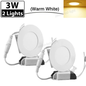 2 Pack 3W Ultra-Thin LED Recessed Ceiling Panel down light Fixture Round 3000k - Picture 1 of 11
