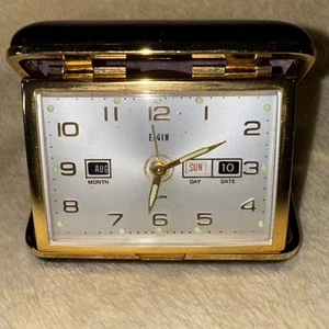 Elgin by Bradley JAPAN VTG DAY+DATE+MONTH AUTOMATIC CALENDAR TRAVEL ALARM CLOCK - Picture 1 of 8