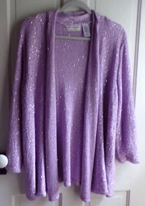 Alfred Dunner Women’s Lavender Open Front Cardigan w/ Sequins Plus Size 2X - Picture 1 of 4