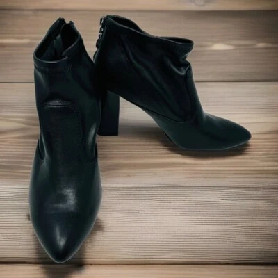 Talla 7.5 Franco Sarto L-KORTNEY Mujer Botines Tacón Alto Grueso Suave Negro Imitación Cuero Foto 1 de 4