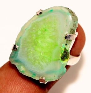 Agate Geode Slice Ethnic Gemstone Handmade Ring Jewelry US Size-6 JW