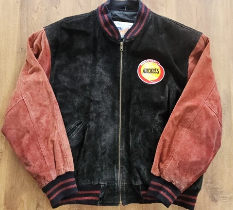 Vtg NBA Houston Rockets Basketball Leather Letterman Varsity Jacket Coat Mens XL Cover