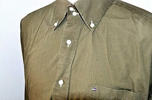 TOMMY HILFIGER Long Sleeve Shirt Large 100% Cotton Contract Cuff Collar Green - Picture 1 of 7