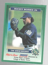1994 Milwaukee Brewers Butler Police Ricky Bones 25 Pick N Save Baseball Card