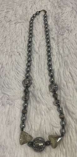 VETEMENTS Faux Gray Pearls Smoky Gemstones Silver Beaded Necklace 24”
