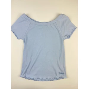 Justice Girls Shirt Blue Textured Stretch Scoop Neck Short Sleeve Top M 12 - Picture 1 of 5
