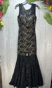Windsor Prom Dress Black Lace Nude Sheath Size 9/10 Formal Front Slit Wedding - Picture 1 of 24