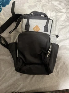 Baby Boom Backpack Diaper Bag W/Shoulder Strap 7 Pockets Heather Gray Black - Picture 1 of 4
