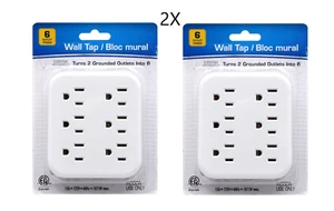 2 PACK 6 Outlet Wall Tap Outlet Adapter Multi Plug Power Splitter Electrical USA - Picture 1 of 3