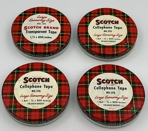 (4) Vintage Scotch Brand Cellophane Tape Tins Plaid Lid Minnesota Mining Mfg Co - Bild 1 von 6