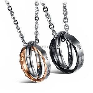 Collar colgante de anillos para parejas ""I will always be with you"" de acero inoxidable ""I will always be with you - Imagen 1 de 10