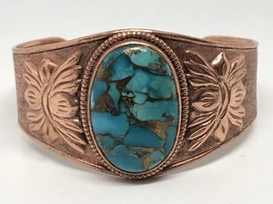 Vintage Himalayan Gems Copper Cuff Bracelet,Copper Turquoise Handcrafted Copper - Bild 1 von 11