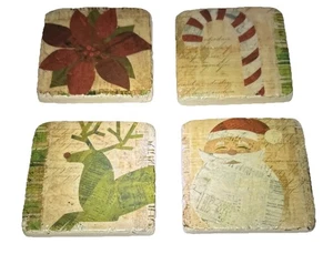 New 4 Drink Coasters Tiles Christmas Holiday Bar Ware Home Decor In Box - Picture 1 of 11