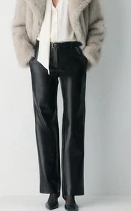 Pantalones Wilfred para mujer talla 2 negros de cuero irreal pierna recta cápsula elástica - Imagen 1 de 13