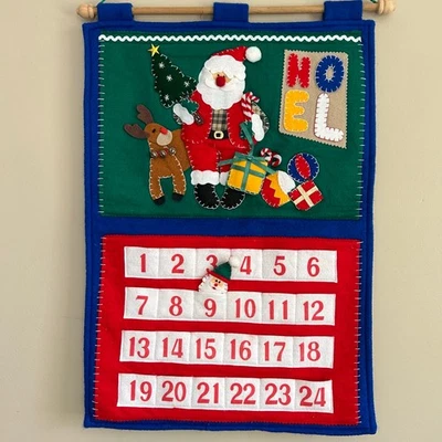 Vintage Felt Santa Advent Calendar Wall Hanging NOEL 24 Pockets Christmas - Image 1 of 4
