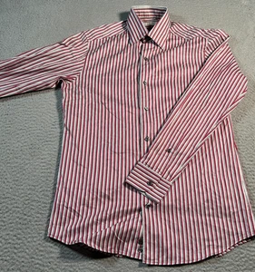 Camicia Ermenegildo Zegna uomo piccola rossa bianca a righe manica lunga bottoni Italia - Foto 1 di 8
