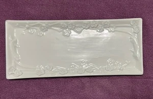White Rectangular porcelain Zara Home Tray with porcelain flowers 11.7”x5”x1” - Picture 1 of 16