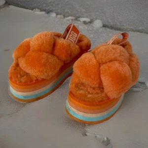 UGG Disco Knot Slides Orange Platform Sandal Sheepskin 1126383 Women Size 7 - Picture 1 of 24