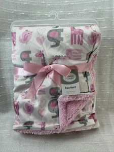 Luvable Friends Elephant Baby Blanket Pink Sherpa Plush Security Lovey Girls NEW - Picture 1 of 11