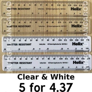 Helix 15cm 6 inch Clear or White Shatter Proof Ruler - Office Back to School (5) - Picture 1 of 3