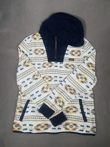 Gandys Fleecepullover Herren Medium weiß Kapuze Half Zip grafischer Druck - Bild 1 von 6