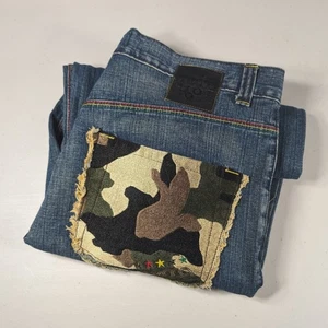 Mecca Jeans Mens Size 36x31 Blue Y2K Hip Hop Baggy Jeans Camouflage Pockets - Picture 1 of 8