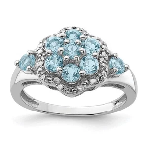 Sterling Silver Rhodium Diamond & Light Swiss Blue Topaz Ring Size 7 for Women - Picture 1 of 6
