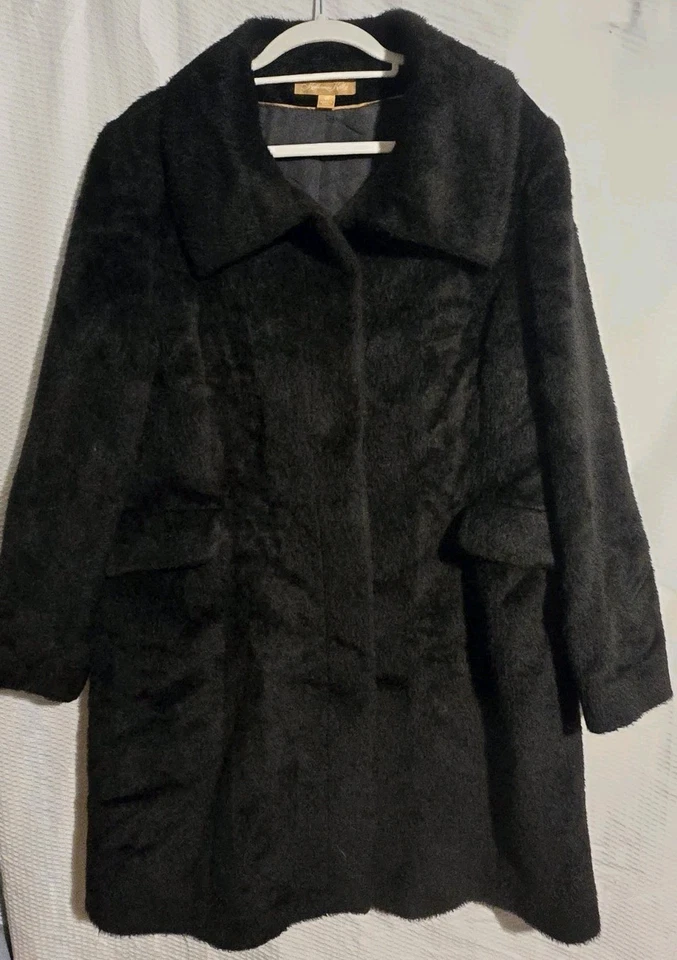 Katherine Kelly Alpaca Wool Coat Sz 18 Black Fur Classic Quiet Luxury Old Money - Image 1 of 4