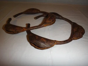Pair Primitive Antique Wrought Iron Ring Jingle Bells Hand Held 18thC Christmas - Picture 1 of 7