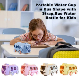 Bus Shaped Water Bottle With Strap Cup Leakproof Toy Bus Water Bottle School - Picture 1 of 17