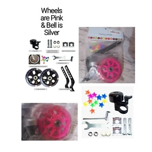 Training Wheels For Girls Bike Bicycle Hot Pink & Multi-Color Spokes Stars Bell - Picture 1 of 7