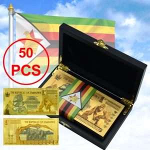 50pcs Zimbabwe One Yottalilion Dollars Gold Foil Banknotes Collectibles in Box - Picture 1 of 7