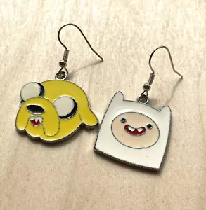 Adventure Time Jake & Finn Character Enamel Metal Dangly Drop Earrings - Picture 1 of 3