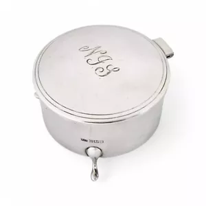 Large vintage sterling silver keepsake trinket toilet box, round body, hoof feet - Picture 1 of 15
