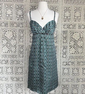 Vestido Shoshanna Nuevo con Etiquetas Seda Y Metálico Cuello en V Estilo Sin Mangas Hasta la Rodilla Talla XS Foto 1 de 4