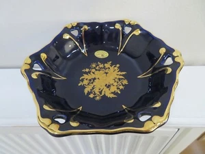 COBALT DISH, Vintage luxurious gold decorated Italian cobalt blue dish - Picture 1 of 10