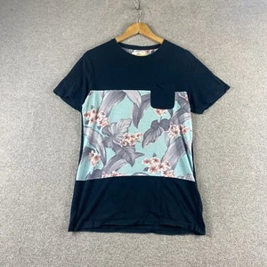 Rusty T Shirt Men's Small Black Floral Print Panel Cotton Short Sleeve Crew Neck - Picture 1 of 7