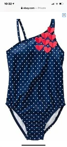 NWT Gymboree Swim Shop Navy Blue One Shoulder bathing suit Sz 5 Hearts Polka dot - Picture 1 of 1
