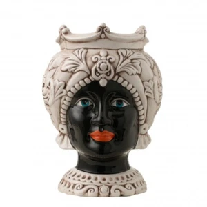 Testa di Moro vaso, caspò portavaso in ceramica H 25cm porta piante design - Foto 1 di 9