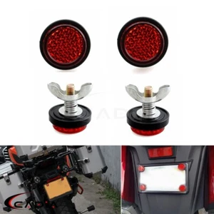 4Pcs License Plate Tag Bolts Red Reflectors Motorcycle for Harley Trailer Car - Picture 1 of 10