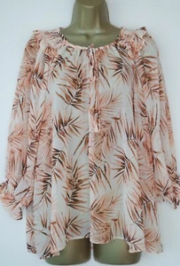 GEORGE IVORY CORAL PALM LEAF PRINT BLOUSE TOP SIZE 22 BNWT RUFFLE TRIM - Picture 1 of 3