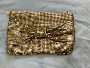 Whiting & Davis Gold Metal Mesh Zip Clutch Purse With Bow 9.5” x 6” x 1” - Picture 1 of 6