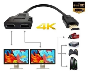 HDMI Port Male to Female 1 Input 2 Output Splitter Cable Adapter Converter 1080P - Picture 1 of 7