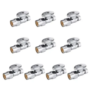 10PCS 1/2" CPVC X 3/8" OD 1/4 Turn Compression Straight Stop Valve Chrome Plated - Picture 1 of 7